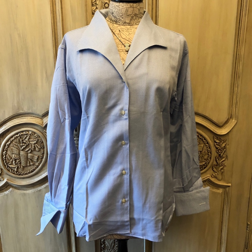 Blue,wide collar, French cuff Hartford dress shirt